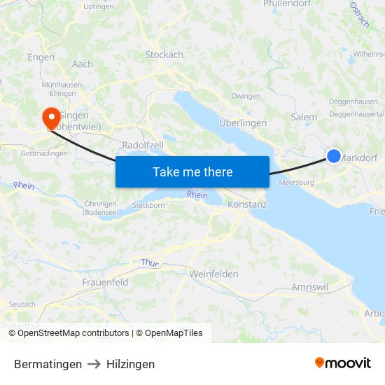 Bermatingen to Hilzingen map