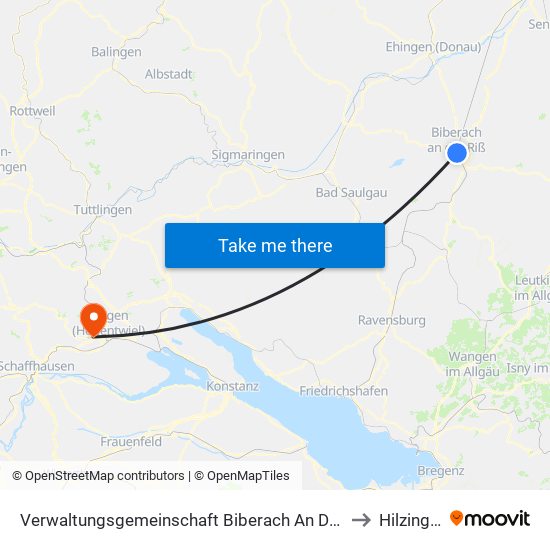 Verwaltungsgemeinschaft Biberach An Der Riß to Hilzingen map
