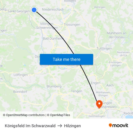 Königsfeld Im Schwarzwald to Hilzingen map