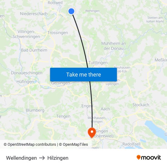 Wellendingen to Hilzingen map