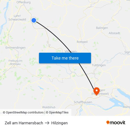 Zell am Harmersbach to Hilzingen map