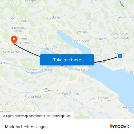 Markdorf to Hilzingen map