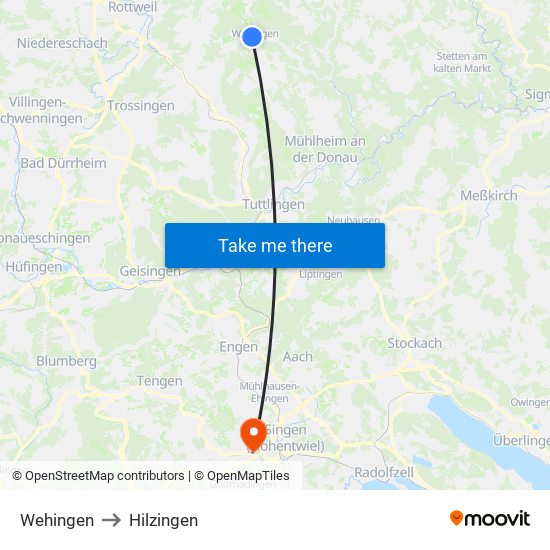 Wehingen to Hilzingen map
