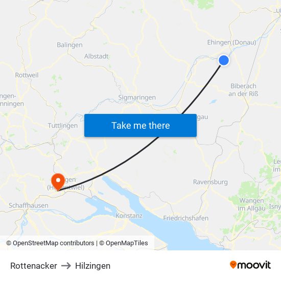 Rottenacker to Hilzingen map