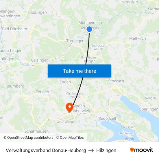 Verwaltungsverband Donau-Heuberg to Hilzingen map