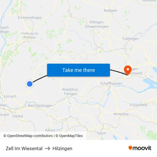 Zell Im Wiesental to Hilzingen map