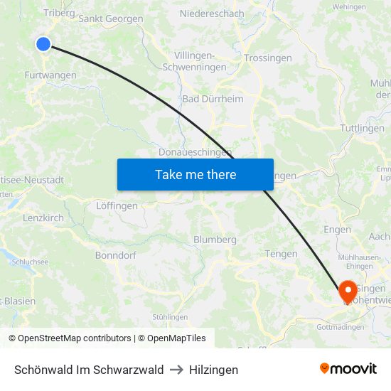 Schönwald Im Schwarzwald to Hilzingen map