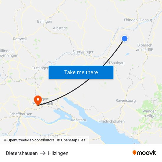 Dietershausen to Hilzingen map
