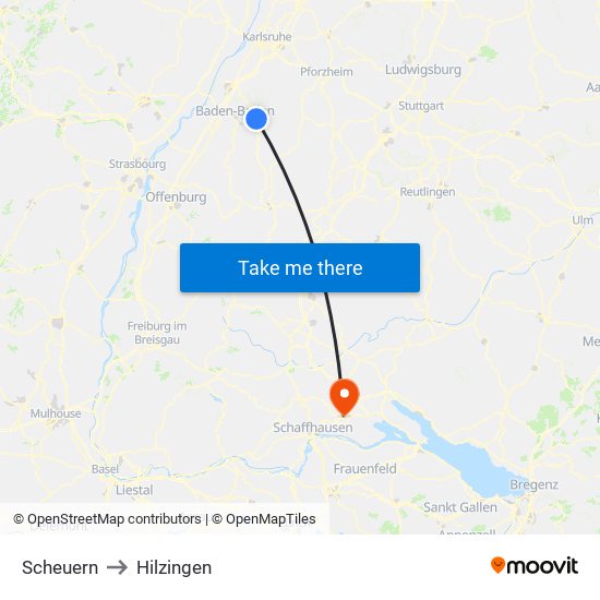 Scheuern to Hilzingen map