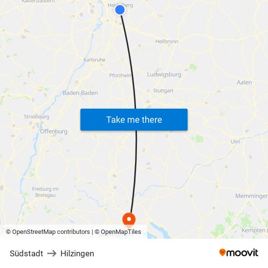 Südstadt to Hilzingen map