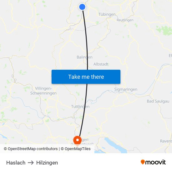 Haslach to Hilzingen map