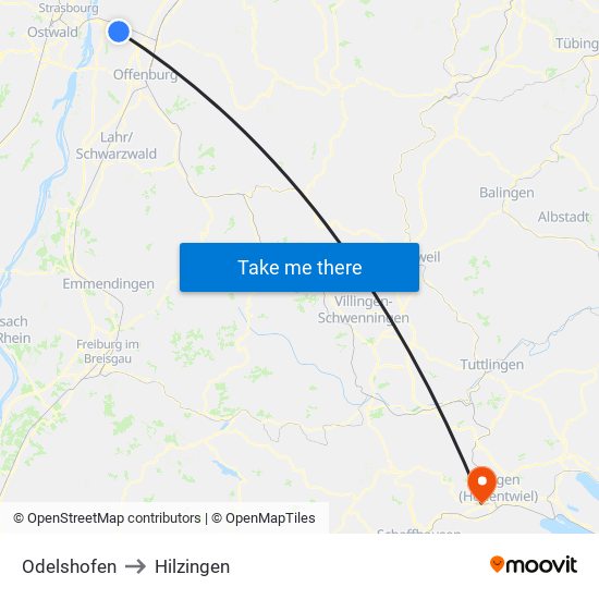 Odelshofen to Hilzingen map