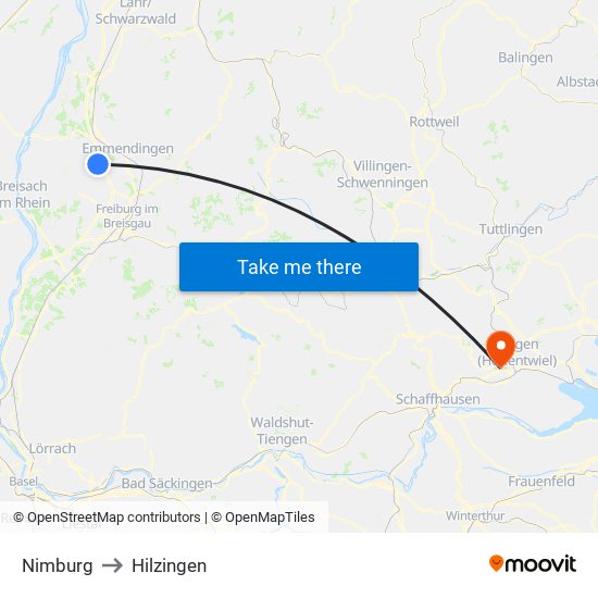 Nimburg to Hilzingen map