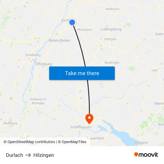 Durlach to Hilzingen map