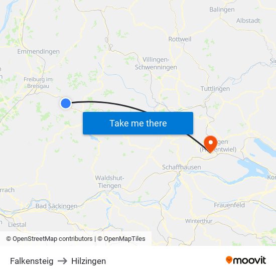 Falkensteig to Hilzingen map