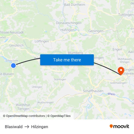 Blasiwald to Hilzingen map