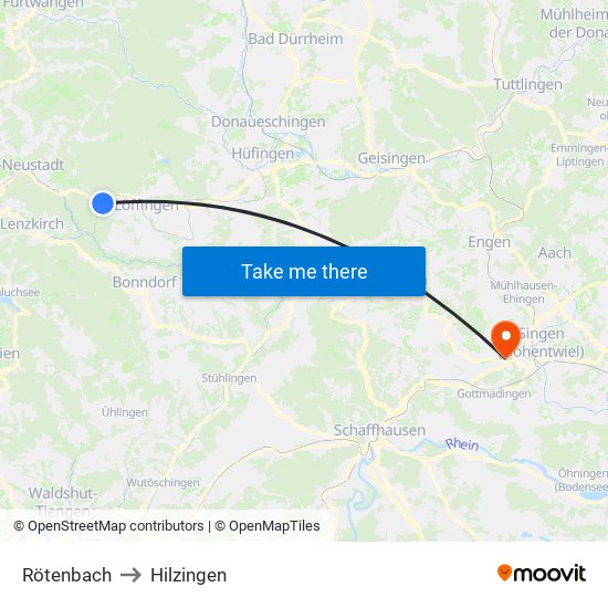 Rötenbach to Hilzingen map