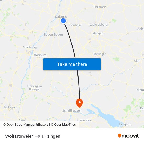 Wolfartsweier to Hilzingen map