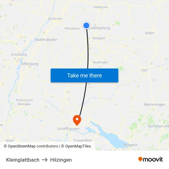 Kleinglattbach to Hilzingen map