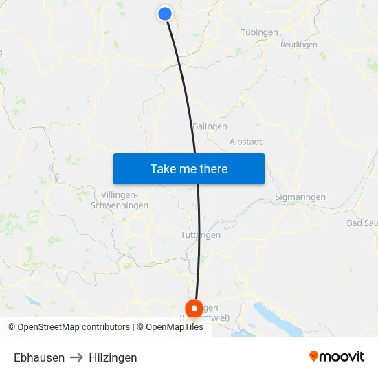 Ebhausen to Hilzingen map