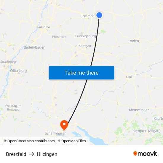 Bretzfeld to Hilzingen map