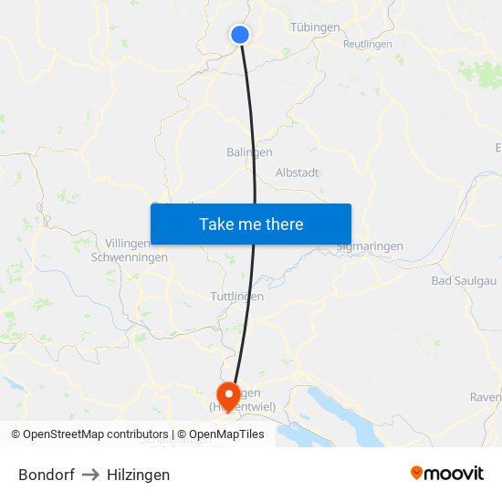 Bondorf to Hilzingen map