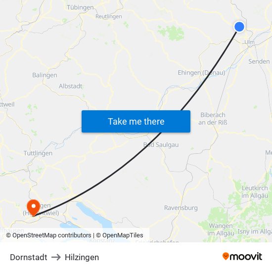 Dornstadt to Hilzingen map
