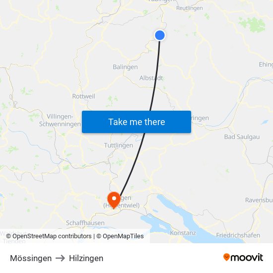 Mössingen to Hilzingen map