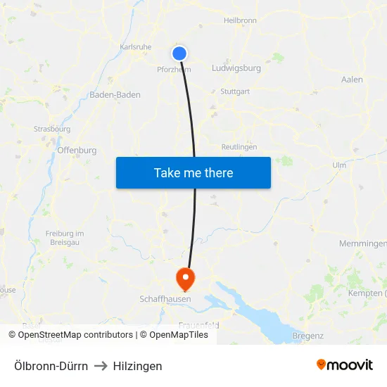 Ölbronn-Dürrn to Hilzingen map