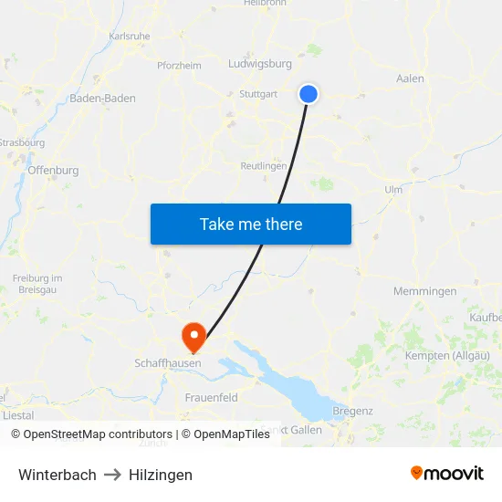 Winterbach to Hilzingen map