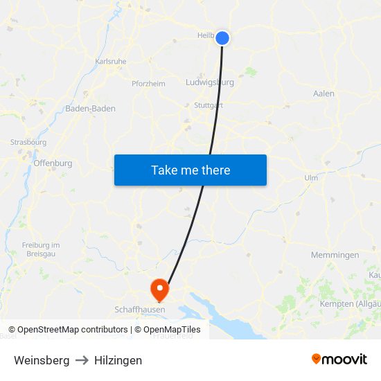 Weinsberg to Hilzingen map