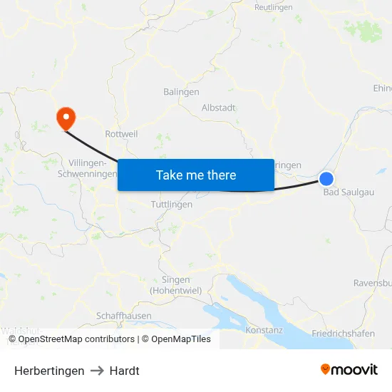 Herbertingen to Hardt map