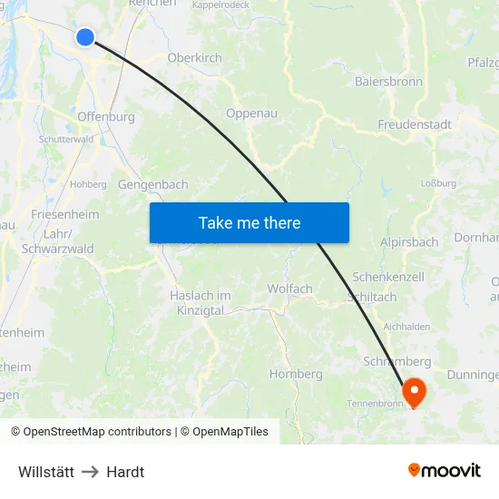 Willstätt to Hardt map