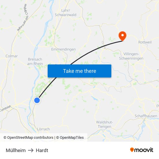 Müllheim to Hardt map