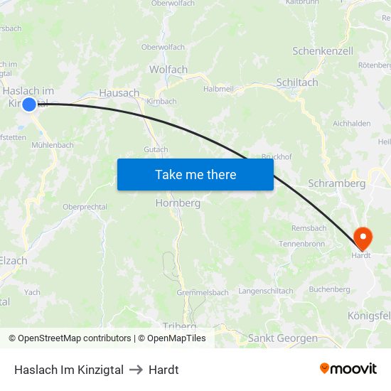 Haslach Im Kinzigtal to Hardt map