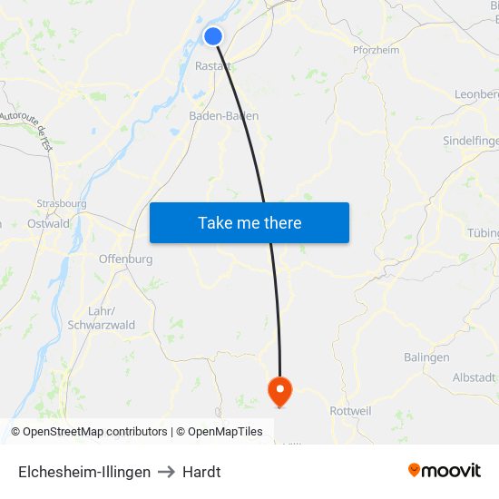 Elchesheim-Illingen to Hardt map