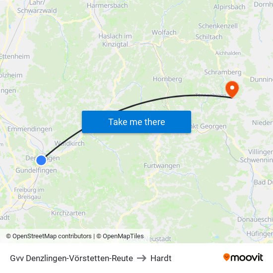 Gvv Denzlingen-Vörstetten-Reute to Hardt map