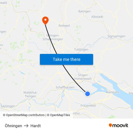 Öhningen to Hardt map