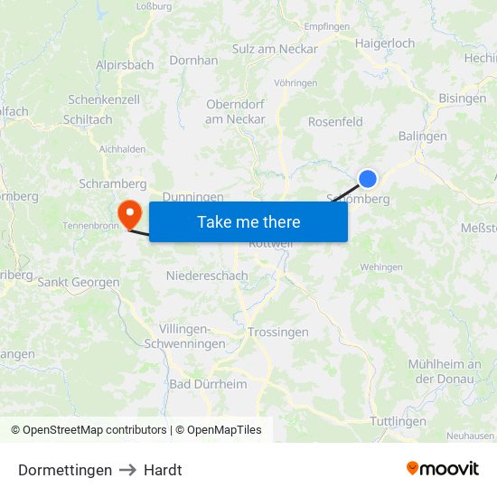 Dormettingen to Hardt map