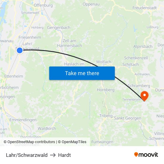 Lahr/Schwarzwald to Hardt map