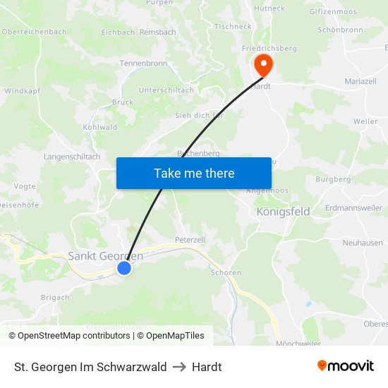 St. Georgen Im Schwarzwald to Hardt map