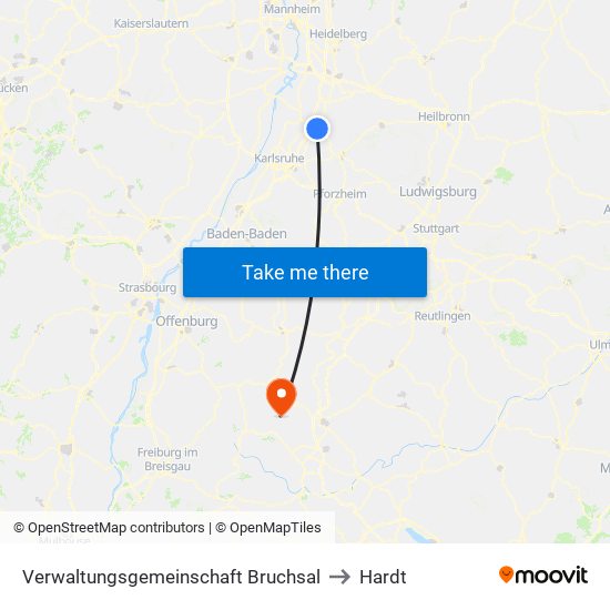 Verwaltungsgemeinschaft Bruchsal to Hardt map