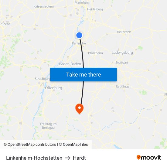 Linkenheim-Hochstetten to Hardt map