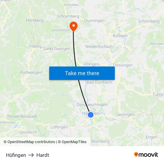 Hüfingen to Hardt map