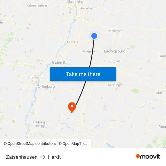 Zaisenhausen to Hardt map