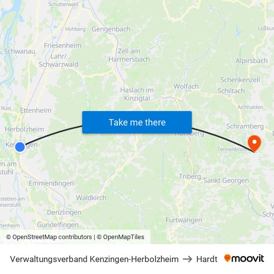 Verwaltungsverband Kenzingen-Herbolzheim to Hardt map