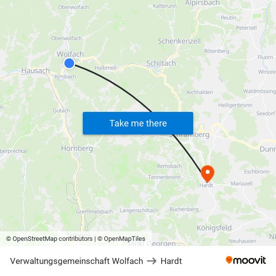 Verwaltungsgemeinschaft Wolfach to Hardt map