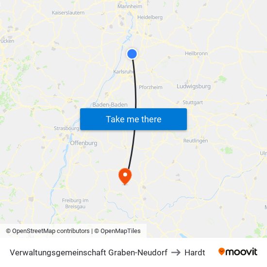 Verwaltungsgemeinschaft Graben-Neudorf to Hardt map