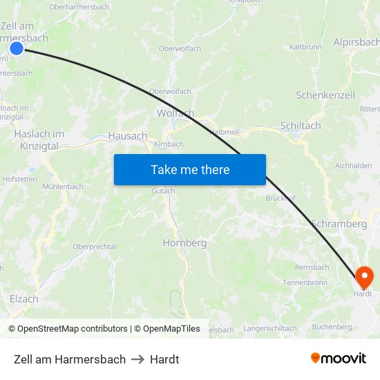 Zell am Harmersbach to Hardt map