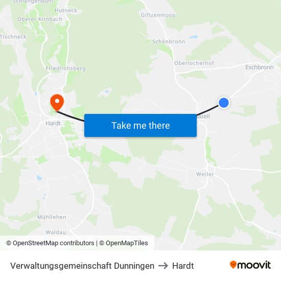 Verwaltungsgemeinschaft Dunningen to Hardt map